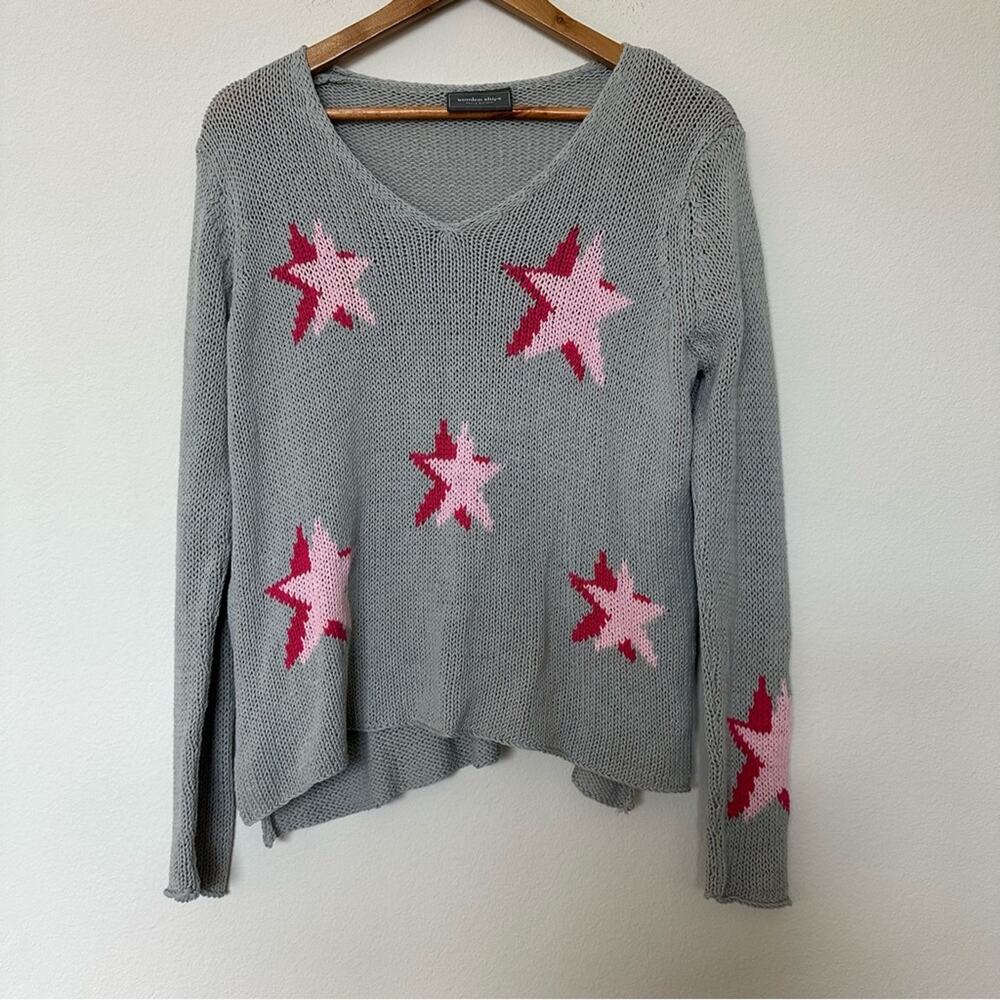 Wooden Ships Sweater Womens S/M Gray Knit Stars Pullover Coastal
